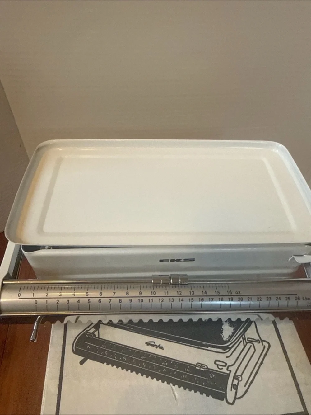 VTG 70’s EKS mechanical Balance Kitchen Scale Removable brown Tray Sweden